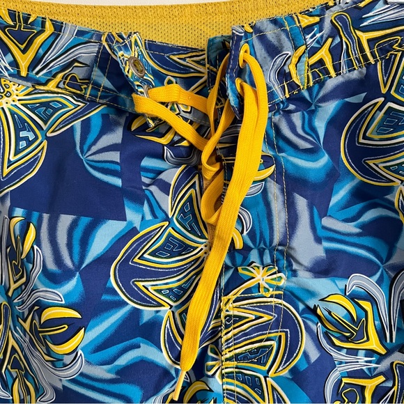 Sideout Y2K Floral Board Shorts Blue Yellow Tropical Surf Swim Trunks Size 32 - Picture 5 of 7